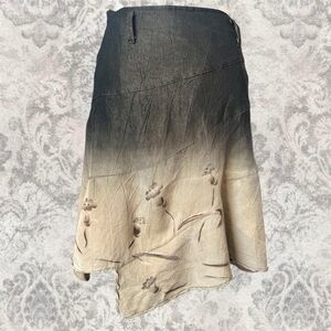 Ombre Brown Tan Cotton Floral Whimsigoth Asymmetrical Chic Small Midi Skirt
